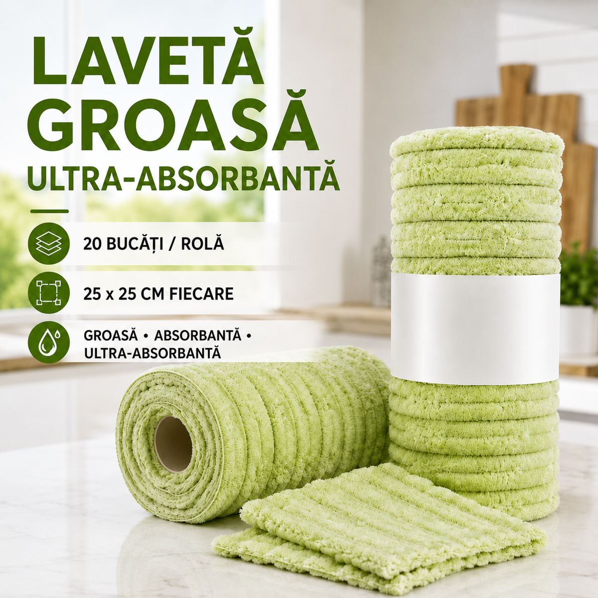 Rolă Lavete Ultra-Absorbante din Bambus